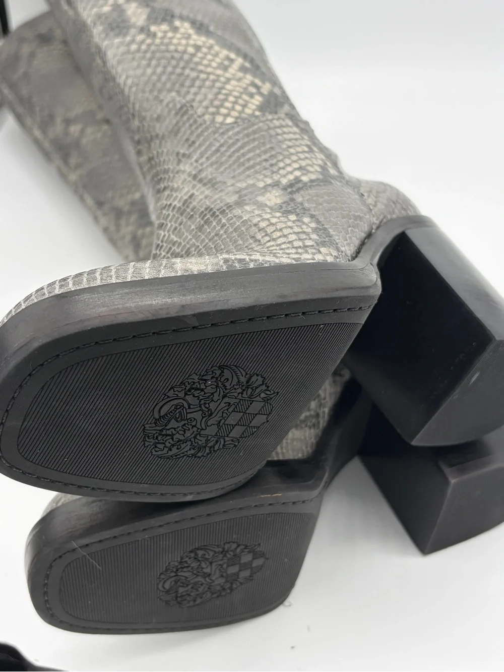 Vince Camuto Grey Snake-Print Knee Boots